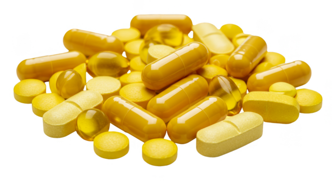 Isolated Vitamins Pills Medication for Healthcare and Treatment on Transparent