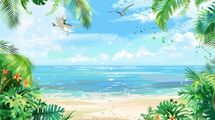 Summer Tropical Island Style Background Material: Exotic Paradise Scapes, Beach Vibes, and Vibrant Island Aesthetics