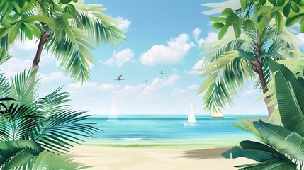 Summer Tropical Island Style Background Material: Exotic Paradise Scapes, Beach Vibes, and Vibrant Island Aesthetics