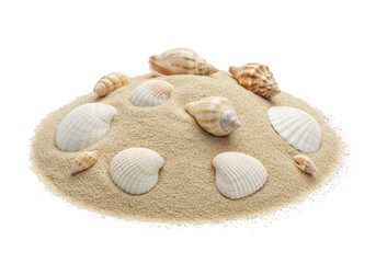 Pile Of Seashells On Sand Photo On Transparent Background Isolated