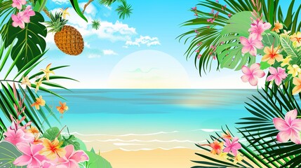 Summer Tropical Island Style Background Material: Exotic Paradise Scapes, Beach Vibes, and Vibrant Island Aesthetics