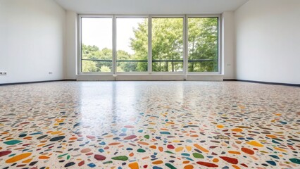 Modern Interior with Colorful Terrazzo Flooring and Large Window