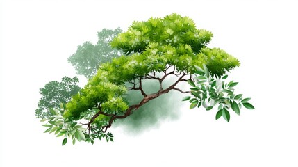 Nature watercolor illustration of lush green trees in serene environment captured from an aerial view for artistic inspiration