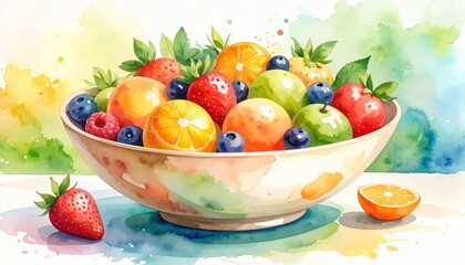 A bowl of colorful fresh fruits, delicious and healthy treat for refreshing snack or light meal