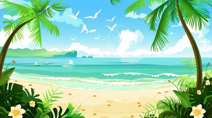Summer Tropical Island Style Background Material: Exotic Paradise Scapes, Beach Vibes, and Vibrant Island Aesthetics