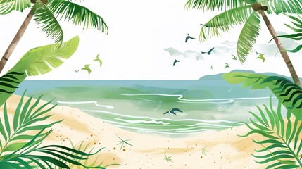 Summer Tropical Island Style Background Material: Exotic Paradise Scapes, Beach Vibes, and Vibrant Island Aesthetics