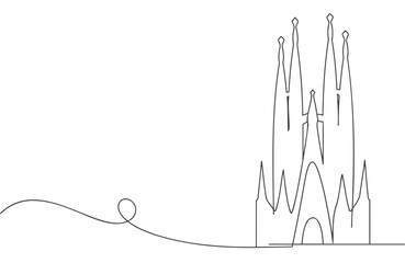 One Line Drawing of Sagrada Familia – Minimalist Barcelona Landmark Vector Illustration