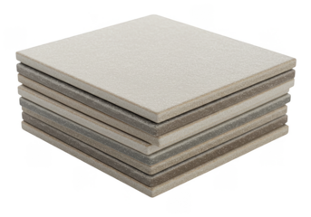 Metallic Silver Tiles Stacked in Square Geometric Pattern on Transparent