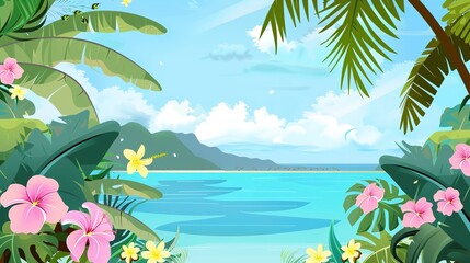 Summer Tropical Island Style Background Material: Exotic Paradise Scapes, Beach Vibes, and Vibrant Island Aesthetics