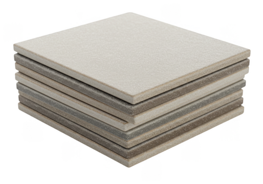 Metallic Silver Tiles Stacked in Square Geometric Pattern on Transparent