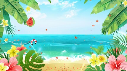 Summer Tropical Island Style Background Material: Exotic Paradise Scapes, Beach Vibes, and Vibrant Island Aesthetics