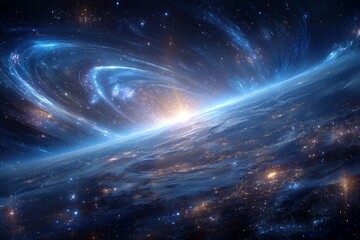 A human-enhanced stock image of a sunrise over a planet with an abstract appearance in space