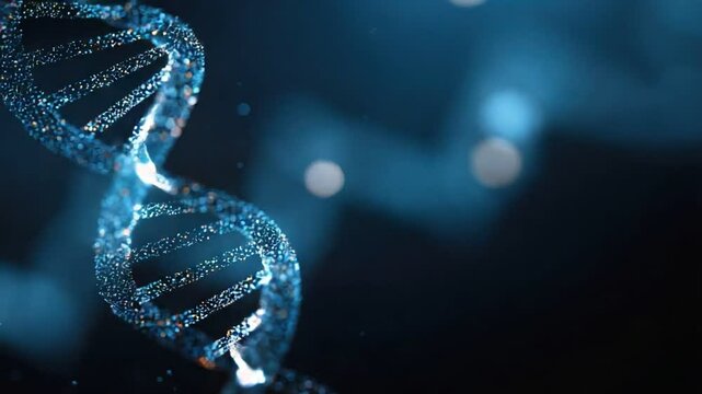 DNA Double Helix: A mesmerizing 3D rendering of a DNA double helix, glowing with a vibrant blue light against a dark background.  The intricate structure of the molecule is beautifully showcased.