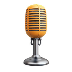 Golden vintage microphone retro style vocal broadcast professional podcast on transparent background