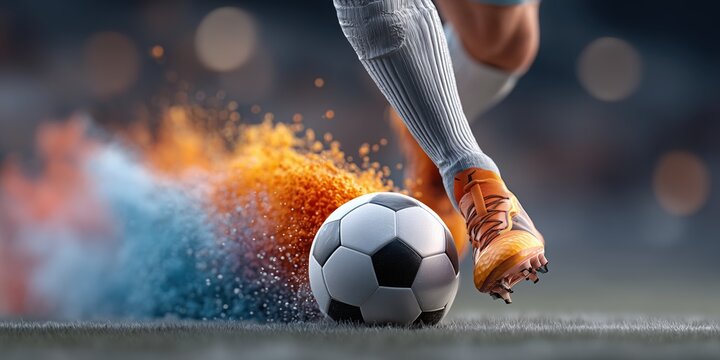 Dynamic American football player running with ball in colorful smoke for sports marketing.