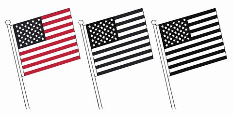 Black and red American flag with bold stripes and simplified stars.

