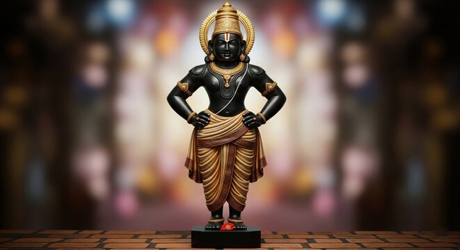 Black Stone Lord Vitthal Murti in Pandharpur Mandir &ndash; Vitthal Rukmini Idol Temple Image | Hindu God Vithoba Photo for Spiritual Use