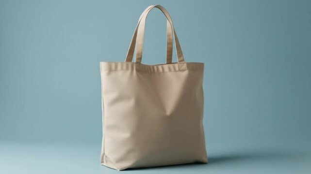 Minimalist ecru tote bag on blue