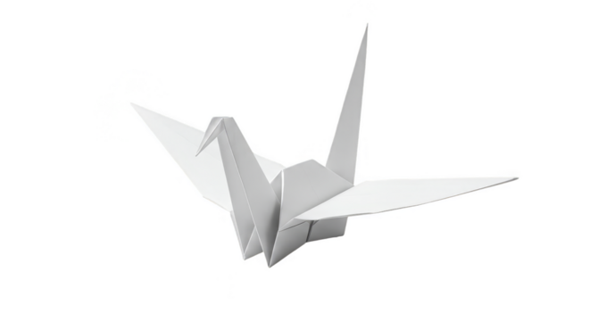 Origami Illustration of a White Crane Bird Isolated Paper Art Craft