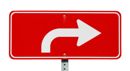 Red Directional Arrow Sign Right Turn Traffic Isolated Background