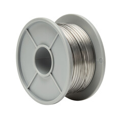 Solder spool with metal wire in grey plastic casing for electronics  
