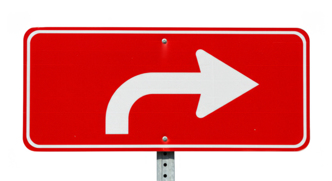 Red Directional Arrow Sign Right Turn Traffic Isolated Background