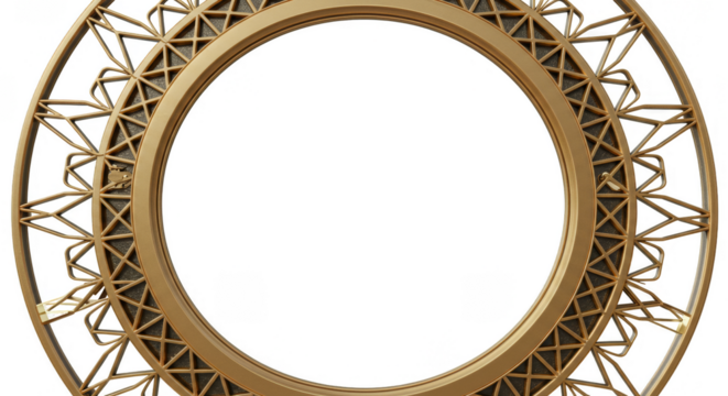 Ornate Gold Circle Frame Metallic Border Elegant Decoration Isolated