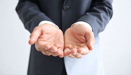 Fototapeta premium Businessman Offering Open Hands Empty Palms Help Concept.