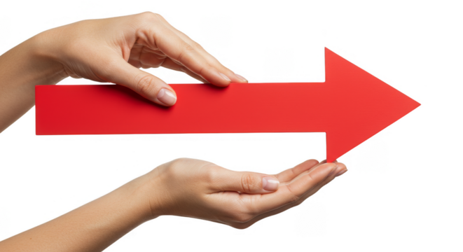 Red Arrow Paper Held Human Hands Guiding Direction Transparent PNG