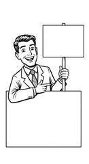 Retro Illustration Man Holds Sign Advertisement Transparent Background