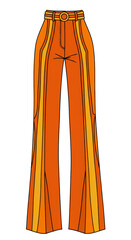 Retro Orange Flare Pants Fashion Clothing Apparel Isolated Illustration
