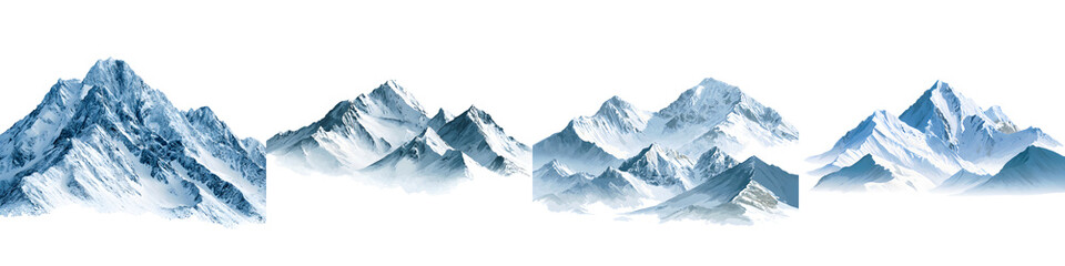 Obraz premium Watercolor Mountain Range Panorama Isolated on White Background