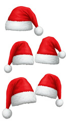 Santa Hats Collection Red Winter Caps Holiday New Year Illustration
