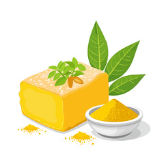 Delicious Turmeric Fudge with Fresh Leaves and Powdered Turmeric