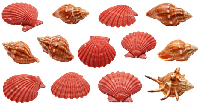 Seashells Isolated Transparent Collection Marine Nature Background