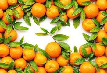 Horizontal seamless pattern of ripe oranges and vibrant green leaves, leaves, illustration