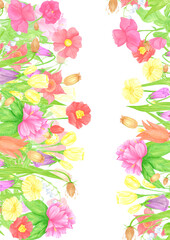 Hand drawn watercolor wildflowers and leaves postcard frame border. Flower of the field isolated on white background. Can be used for postcard, invitation, scrapbook and other printed products.