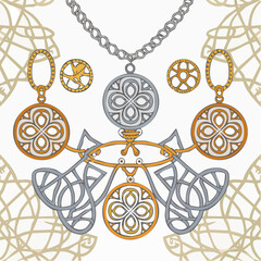 Elegant Celtic Jewelry: Necklace and Earrings in Gold and Silver