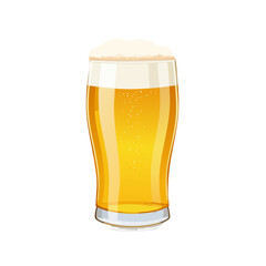 Illustration of a refreshing glass of golden beer with a foamy head