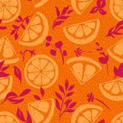 Fresh Orange Fruit Slices Vector Seamless pattern