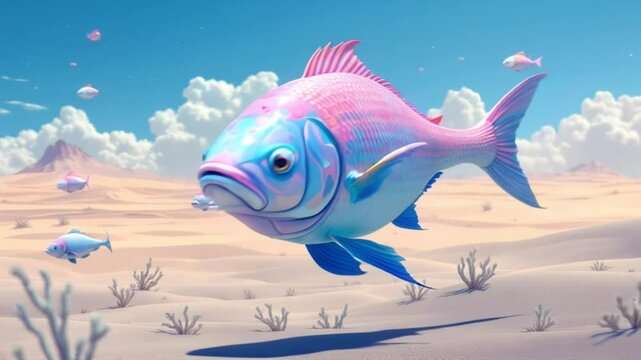 Cartoon vector illustration of marine life with fish in the aquarium and sea 4k Animation video