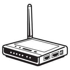 Fototapeta premium Vector illustration of a black and white wireless router with antenna and ports