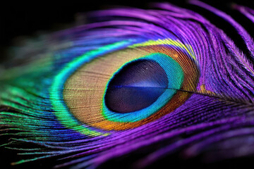 Fototapeta premium Vibrant details of a peacock feather showcasing iridescent colors and intricate patterns