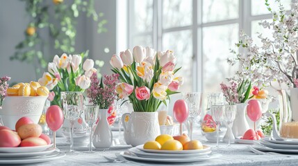 3D render of Easter brunch table setup