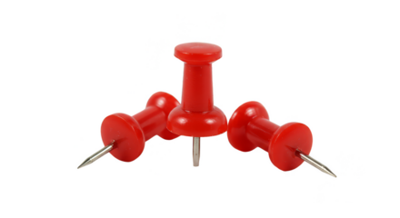 Red Pushpins Thumbtacks Isolated on Transparent Background Office Stationery