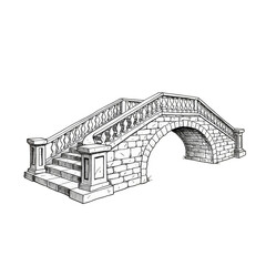 Stone Bridge Architecture Illustration Historic Landmark With Black Background