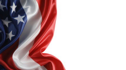 : A captivating studio portrait of a vertically oriented American flag, showcasing its flowing fabric and vibrant colors with copy space.