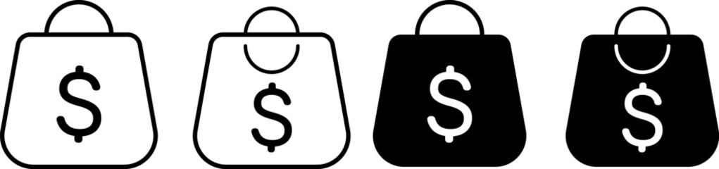 shopping bag with dollar icon set. symbolizes consumer insight. purchasing analysis. spending, and financial exchange. purchasing power financial

