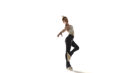 Figure skater woman on white background