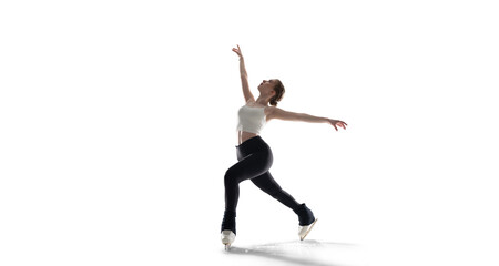 Figure skater woman on white background